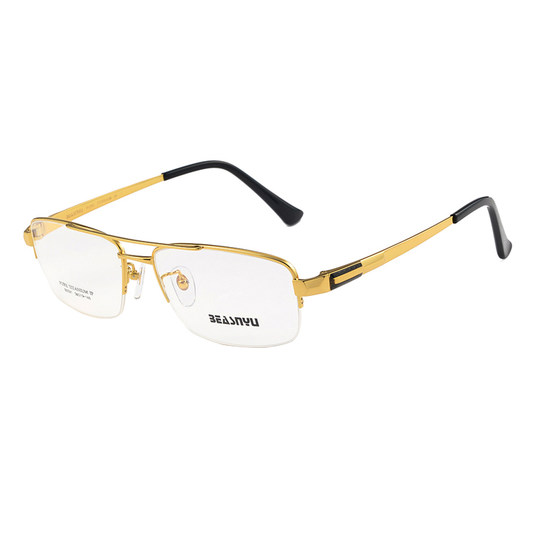 Temperament pure titanium tycoon gold double beam wide face men's myopia half frame mirror frame gold wire eyeglass frame