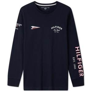 
Tommy autumn and winter men's pure cotton casual commuting letter printed round neck bottoming shirt long-sleeved top T-shirt