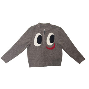 Studio1till8 'Xiaoxiao' expression pattern knitted cardigan round neck zipper sweater for women autumn and winter
