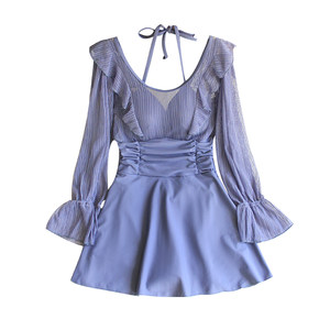 
Long-sleeved swimsuit for women, plus size, 2025 new style, belly-covering, slimming, steel support, small breasts, push-up hot spring swimsuit