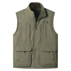The new middle -aged and elderly vest men's stand -up collar multi -pocket plus velvet thickened warmth shoulder vest outdoor cold horse clip