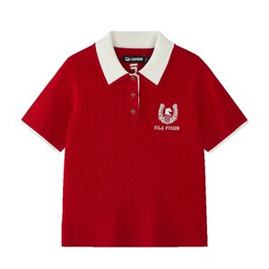 
Take off soon Knitted sweater FILA FUSION Fila trendy brand women's 2026 Spring and New Year red short-sleeved top