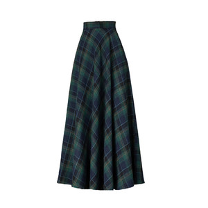 
2025 autumn and winter new retro dark green plaid wool skirt high-waisted A-line skirt to make you look slim and dance long skirt