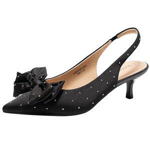
Qianbaidu Bow Beaded Stiletto Fashion Sandals Women's 2026 Summer New Baotou Back Empty Milk Tea Sandals