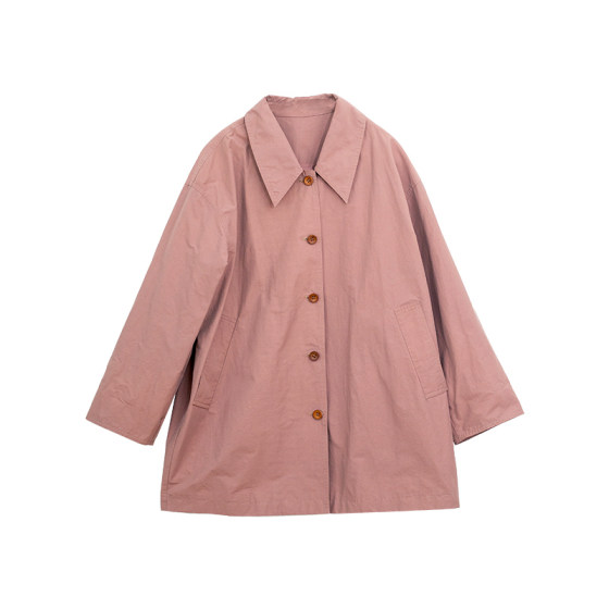 
Wangcheng T596 seats/Soft mist rose/Autumn new cotton-blend temperament lapel double-layer windbreaker jacket mid-length