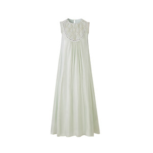 
Sun Yaqiao [Qinghua Fu] new sleeveless loose A-line skirt heavy industry pearl streamer satin vest dress