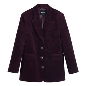 
pusumede Workplace Rising Star Retro Corduroy Blazer Women's Loose Profile High-end Commuting Suit