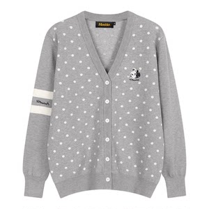 
Amoeba American retro polka dot jacquard knitted cardigan V-neck sweater jacket for women in autumn lazy casual top