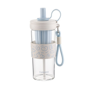 
Fuguang glass straw cup large capacity water cup for women to drink milk tea coffee cup high appearance water cup with handle