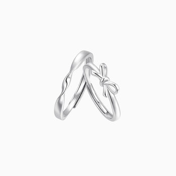 Catiro Ribbon Knot Couple Ring Stewed Silver Pair Ring 999 Silver Wedding Birthday Gift