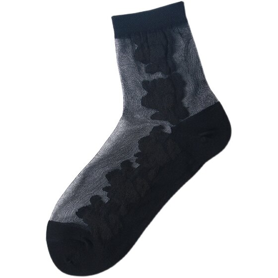 Socks girl spring autumn ice silk glass stockings short crystal black mid -cotton cotton base defense hook silky flesh, transparent and wear -resistant