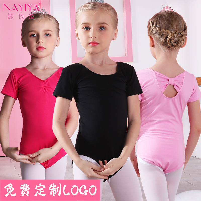 Young Children's Dance Clothes Training Clothes Long and Short-sleeved Spring Summer Girls' Ballet Dress Examination Bow Cotton Body Clothes