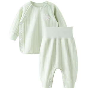 
Tonibe Baby Split Set Spring and Autumn Underwear Autumn Pants Pure Cotton Baby Snap Button High Waist Belly Protecting Pajamas