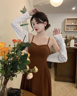 taobao agent Set, summer slip dress, plus size, for pear shaped body, fitted