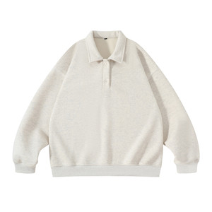 
420g white floral gray lapel sweatshirt for boys 2025 new autumn loose and versatile POLO shirt pullover simple long sleeves