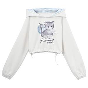 
Sen Women's Tribe Loose Pullover Autumn Thin Long Sleeve Top Cartoon Cat Hoodie Women's 2025 New Style