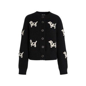 Wide color black puppy knitted sweater cardigan for women 25 autumn and winter new style lazy sweater short coat long sleeve top