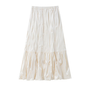 
MUCCHIC/Winter White Moonlight/Thickened Wrinkled Skirt Long Skirt for Women Autumn and Winter 2025 New Skirt