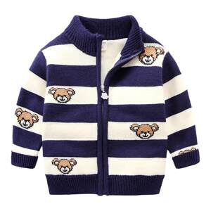 
Boys sweater jacket zipper cardigan autumn and winter children's striped sweater baby plus velvet cotton coat cotton jacket 8911