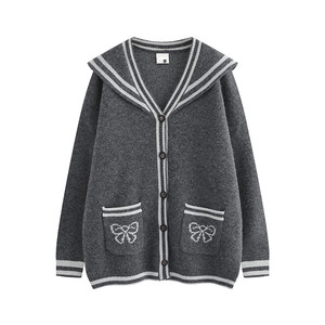 TUDOU Potato Cat Japanese Academy Style Navy Collar Cardigan Sweater Women's Loose and Lazy Style 2025 New Top