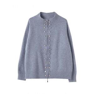 
Boucherie Small Stand Collar Lazy Sweater Cardigan 2025 Winter Simple Casual Versatile Western Style Knitted Jacket for Women