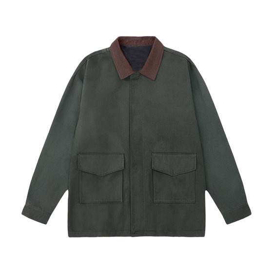 
Retro Army Green Workwear Windbreaker Jacket Women's 26 Spring Loose Design Contrast Lapel American Jacket