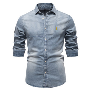 
BARBRO denim shirt men's 2025 autumn solid color men's casual long-sleeved shirt men's denim jacket men