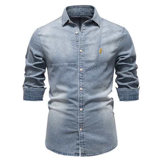 
BARBRO denim shirt men's 2025 autumn solid color men's casual long-sleeved shirt men's denim jacket men