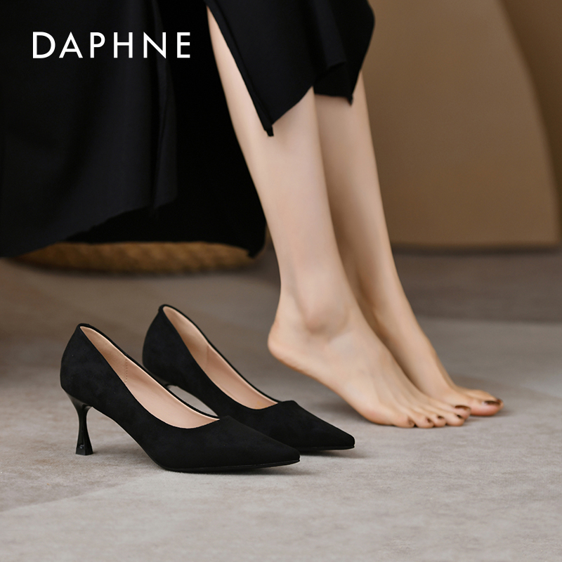 DAPHNE 达芙妮 黑色高跟鞋女2023年新款女鞋夏季职场工作鞋气质细跟单鞋女