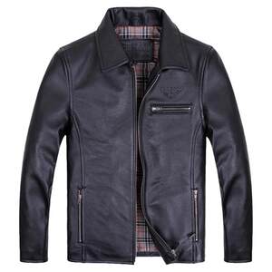 European and American leisure leather leather leather coat men's middle -aged lapel into the oral layer thick cowhide jacket autumn and winter large size leather jacket