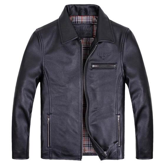 European and American leisure leather leather leather coat men's middle -aged lapel into the oral layer thick cowhide jacket autumn and winter large size leather jacket