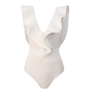 Margery swimsuit women's white one-piece ruffled retro high waist ins wind cover belly slimming gathered hot spring swimsuit