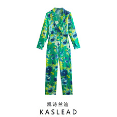 Боди/брюки kaslead 新款 女装 欧美风花朵印花双襟 v