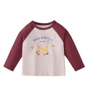
jellybaby girls T-shirt spring long-sleeved contrast printed tops cute bottoming shirt boys clothes children spring