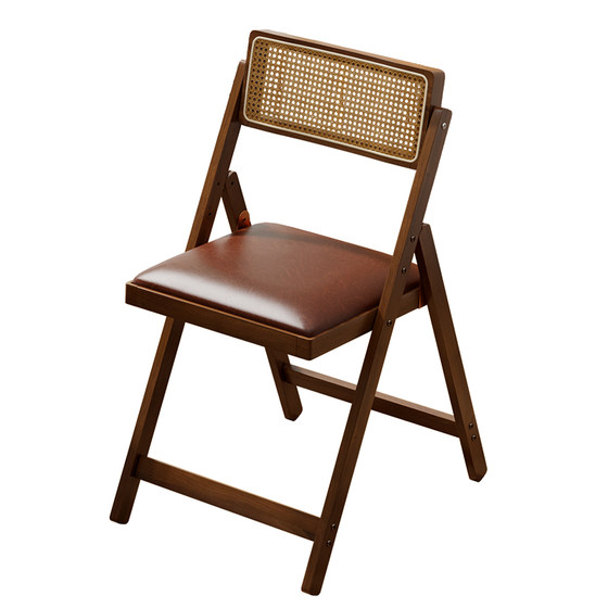 
Solid wood soft package folding chair home dining chair with stackable backrest Nordic style small apartment space-saving office conference stool