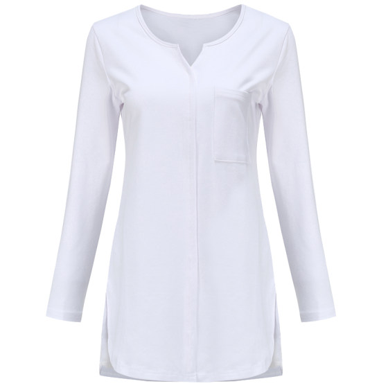 Women's long -sleeved T -shirt medium long loose women's autumn clothes large size bottoming shirt Korean version of pure cotton spring ladies top