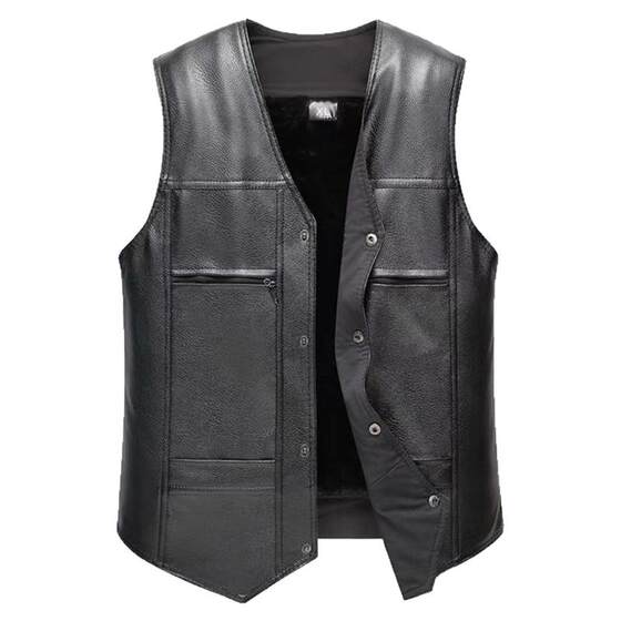 
Haining is really good leather vest vest men's leather jacket plus velvet thickened winter style dad vest vest leather jacket