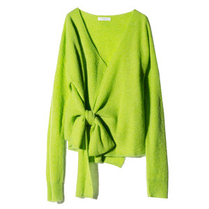 
FINOCCI Spring French Loose Lace Mohair Sweater Women's Thin V-neck Casual Green Sweater Top