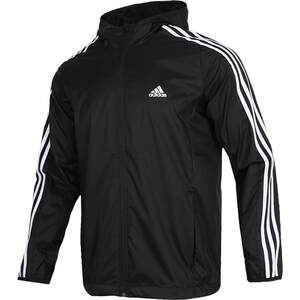 
Adidas official flag genuine jacket men's new black hooded sports top three striped jacket