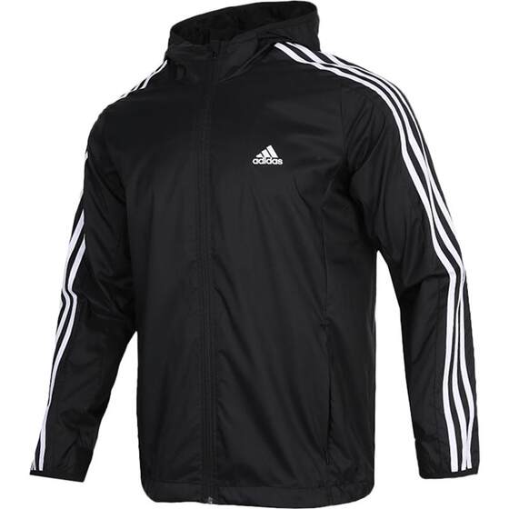 
Adidas official flag genuine jacket men's new black hooded sports top three striped jacket