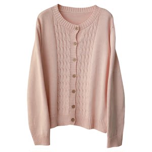 
Copper button mark twist knitted cardigan women's round neck casual versatile loose slimming Korean style spring new sweater jacket