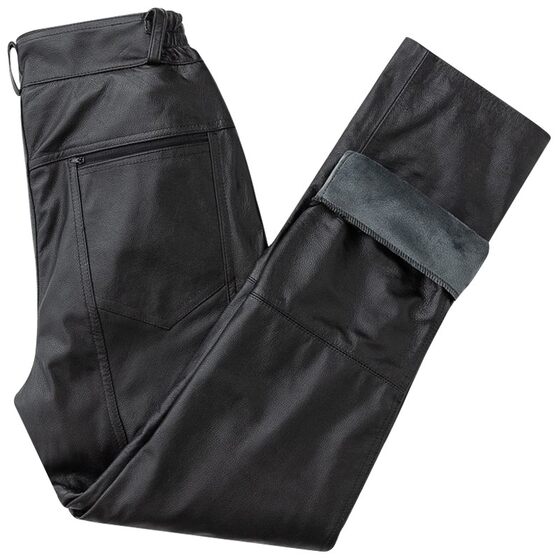 Leather pants men's header cowhide can be removed with velvet thickened locomotive loose, middle -aged and elderly men's motorcycle casual leather pants