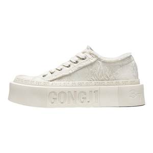 
[Same style in Yu Wenwen] GONGJI square toe canvas shoes thick sole height-enhancing white shoes niche design sense board shoes for women