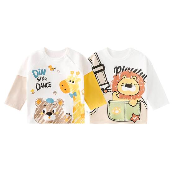 
2-piece children's t-shirt long-sleeved spring and autumn 2026 new boys and girls clothes category a bottoming shirt top pure cotton small