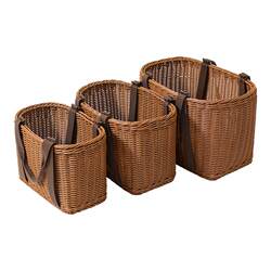 Large, medium and small imitation rattan woven portable picnic basket handbag shopping basket shopping shopping blue fruit storage basket