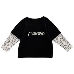 Youyou boys long -sleeved T -shirt children spring and autumn new fake two children's bottom shirts, tide Korean version of foreign shirt
