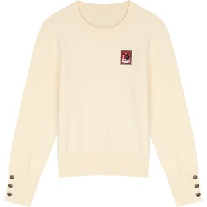 
Leprechaun's Pocket Stamp Embroidery White Loose Christmas Sweater Women's 2025 Autumn New Casual Versatile Slim