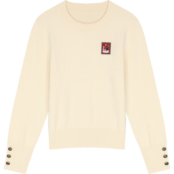 
Leprechaun's Pocket Stamp Embroidery White Loose Christmas Sweater Women's 2025 Autumn New Casual Versatile Slim