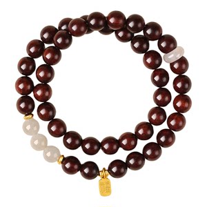 
Ji Zhaotang Natural Hetian Jade Bracelet Authentic Small Leaf Rosewood Bracelet Women's Transfer Beads Double Circle Bracelet Stacked Buddha Beads
