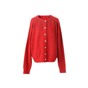 
[Celebrity Same Style] Magyann 2026 Spring Round Neck Ancora Red Wool Cross-stitched Cardigan Knitted Women